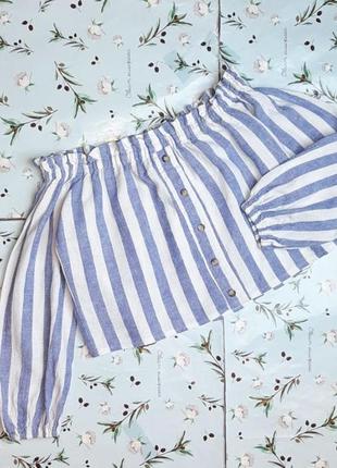 🎁1+1=3 стильна лляна блуза в смужку з відкритими плечима miss selfridge, розмір 42 — 44