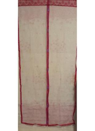 Антимоскитная магнитная шторка сетка на дверь 210х100 см  (красно-бежевая с листочками)2 фото
