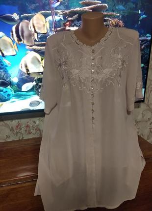 Шифоновая пудровая блуза, блузка с коротким рукавом2 фото