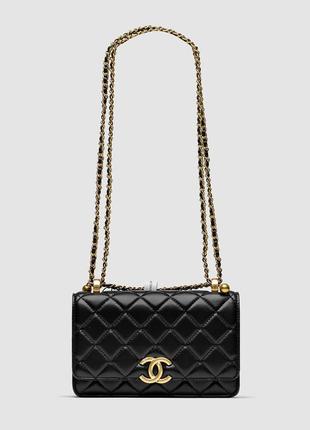 Сумка chanel calfskin quilted perfect fit wallet on chain black/gold