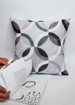 Декоративна подушка геометрія, сіра подушка, декоративна подушка чорно-біла київ, подушка жовта1 фото