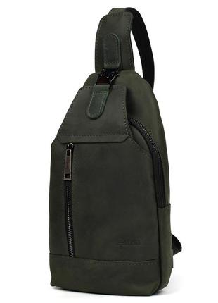 Чоловічий рюкзак слінг шкіряний зелений tarwa re-0116-3md