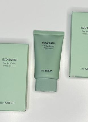 Сонцезахисний крем з центелою the saem eco earth cica sun cream spf 50+ pa++++, 50 мл