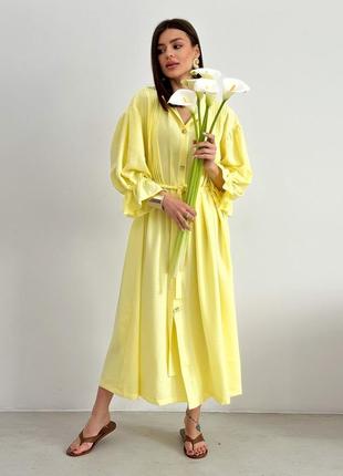 Літнє довге плаття-сорочка лимонне оверсайз | 80601