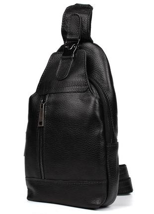Чоловічий рюкзак слінг шкіряний чорний флотар tarwa fa-0116-3md