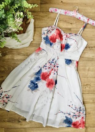 Платье s m белое сарафан в цветы, нарядное4 фото