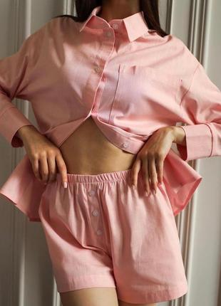 Льняна піжама рожева3 фото