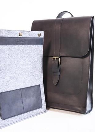 Кожаный рюкзак унисекс minimal ultra (черный)6 фото