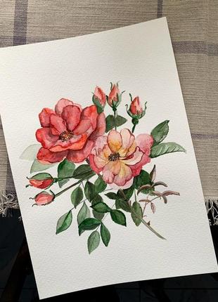 Картина аквареллю «троянди»7 фото
