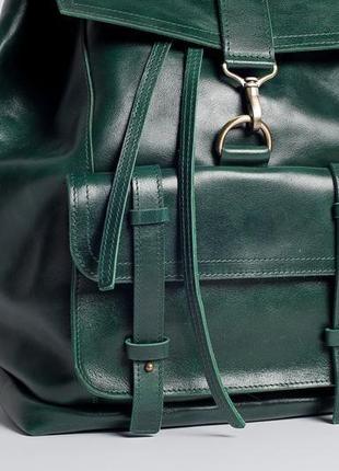 Женский/мужской кожаный рюкзак trevel (зеленый)3 фото