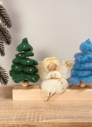 Різдвяний янгол та ялинки , білий ангел , зелена ялинка , новорічна іграшка , різдвяна прикраса7 фото