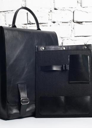 Кожаный рюкзак унисекс steve backpack (черный)4 фото