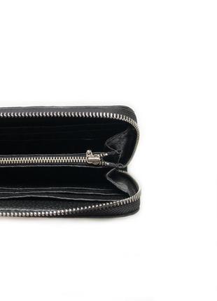 Женский/мужской кожаный кошелек zip wallet (черный)3 фото