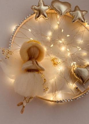 Лампа з янголятком, святкове освітлення для дівчаток, святковий декор настільний, світильник рожевии1 фото