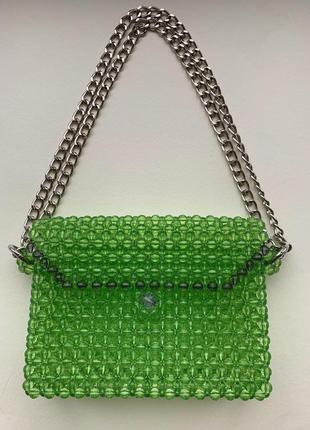 Зелена сумка із намистин , стильна сумка, сумка из бусин , оригінальний подарунок , унікальна сумка