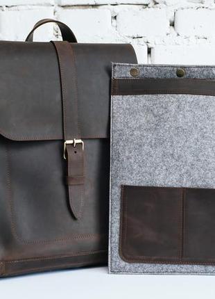 Кожаный рюкзак унисекс minimal ultra коричневого цвета7 фото