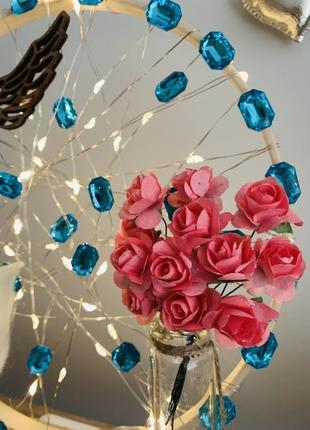 Лампа з янголом та рожевими квітами ,чарівна лед гірлянда, подарунок мамі , освітлення кімнати6 фото