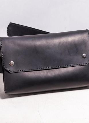 Женская кожаная сумка на пояс, черного цвета2 фото
