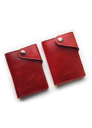 Кожаный кошелек на паспорт красного цвета2 фото