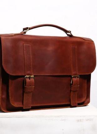 Чоловіча шкіряна сумка-трансформер howie satchel рудого кольору1 фото