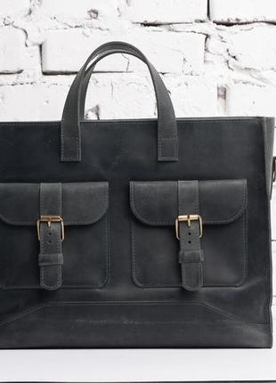 Женская кожаная сумка easy-busy, серого цвета2 фото
