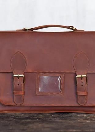 Чоловіча шкіряна сумка-портфель рудого кольору2 фото