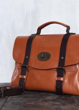 Женская кожаная сумка classy коньячного цвета2 фото
