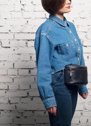 Женская кожаная сумка через плечо, синего цвета7 фото