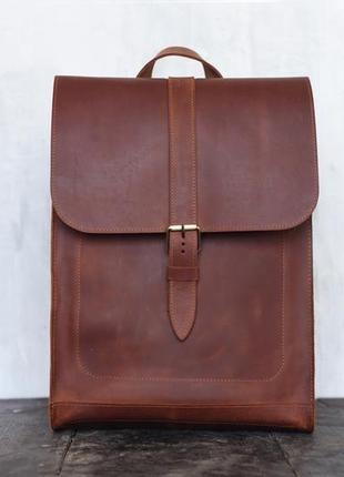 Шкіряний рюкзак minimal backpack рудого кольору1 фото