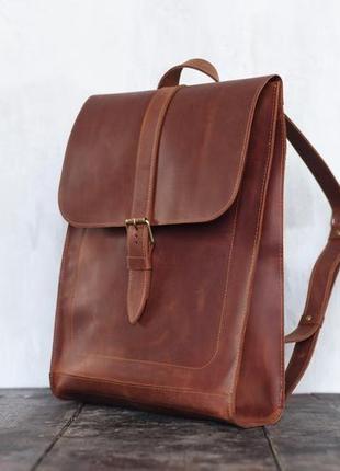 Кожаный рюкзак minimal backpack рыжего цвета2 фото