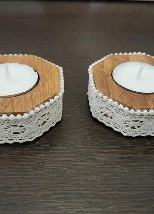Дерев′яний свічник для чайних свічок. набір з двох штук.1 фото