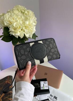 Женский кошелек coach dempsey large wallet in signature jacquard black3 фото