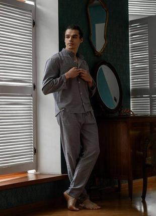 Домашній костюм чоловічий з льону сірий2 фото