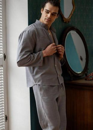 Домашній костюм чоловічий з льону сірий3 фото