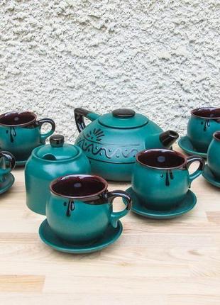 Чайний набір на 6 персон зелений1 фото