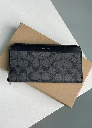 Женский кошелек coach accordion wallet in signature canvas grey1 фото