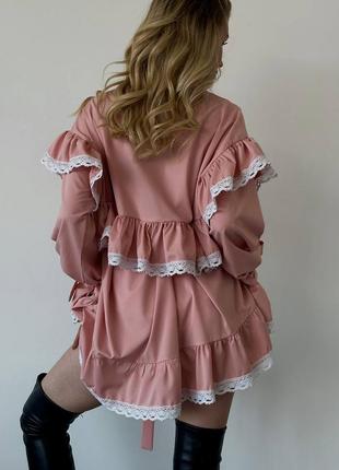 Обʼємна сукня горловина, рукава та пояс із завʼязками3 фото