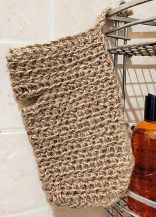 Мочалка-варежка для тела из джута ручная работа