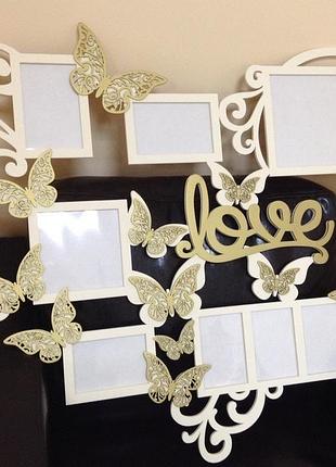Фоторамка "love",большое сердце и ажурные бабочки 95х75 см