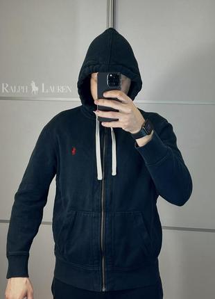 Черный хлопковый зип худи балахон кофта на молнии polo ralph lauren size l1 фото