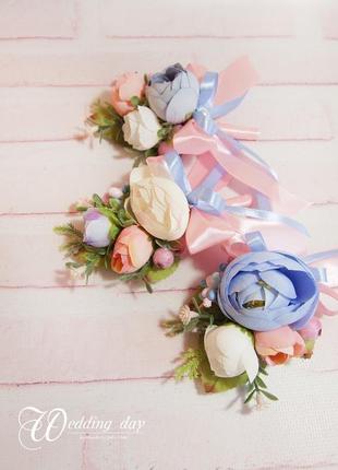 Бутоньерки для свидетелей / розовые бутоньерки / цветы для свадьбы / голубые цветы2 фото