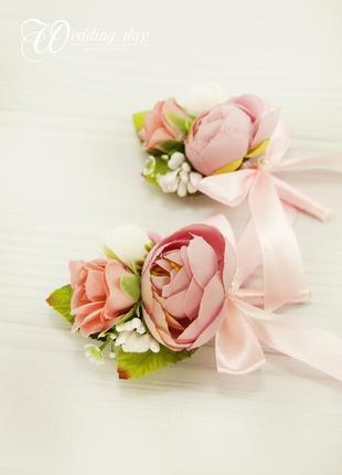 Бутоньерки для свидетелей / розовые бутоньерки / цветы для свадьбы / розовые пионы
