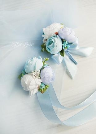 Бутоньєрки для свідків / блакитні бутоньєрки / квіти для весілля1 фото