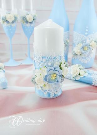 Весільні свічки / вінчальні свічки / свічки блакитні для весілля / небесно-голубі3 фото
