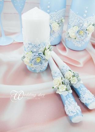 Весільні свічки / вінчальні свічки / свічки блакитні для весілля / небесно-голубі5 фото