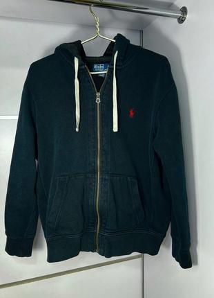 Черный хлопковый зип худи балахон кофта на молнии polo ralph lauren size l1 фото