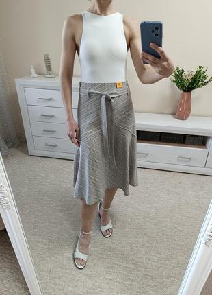 Красивая летняя юбка миди в диагональную полоску с содержанием льна4 фото