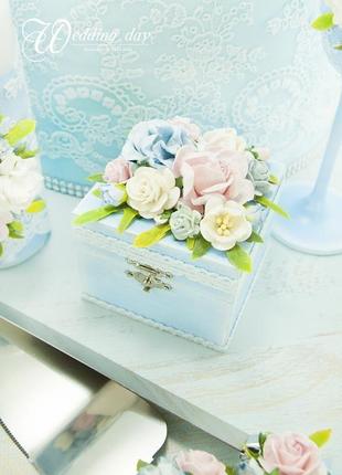 Шкатулочка під обручки розовая / подушка под кольца голубая