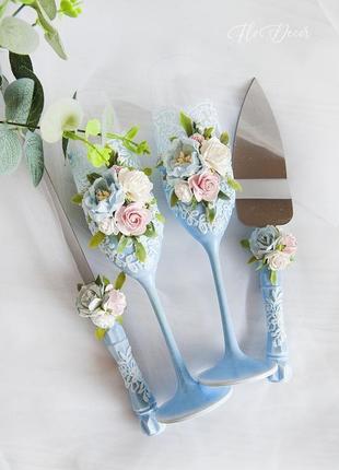 Весільні келихи блакитні / бокали голубі / рожеві келихи2 фото