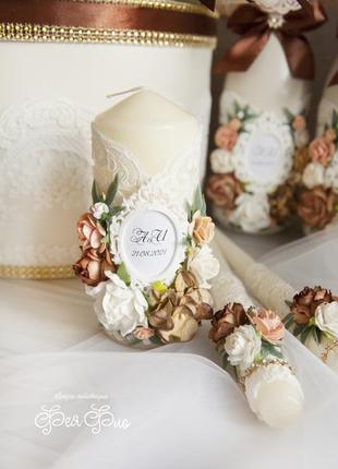 Венчальные свечи персиковые / свечи шоколадные / cемейный очаг / для свадьбы5 фото